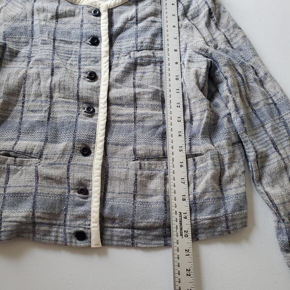 Ace & Jig Jacket Womens Small Gray Blue Plaid Woven Button Front Made India - Picture 5 of 7